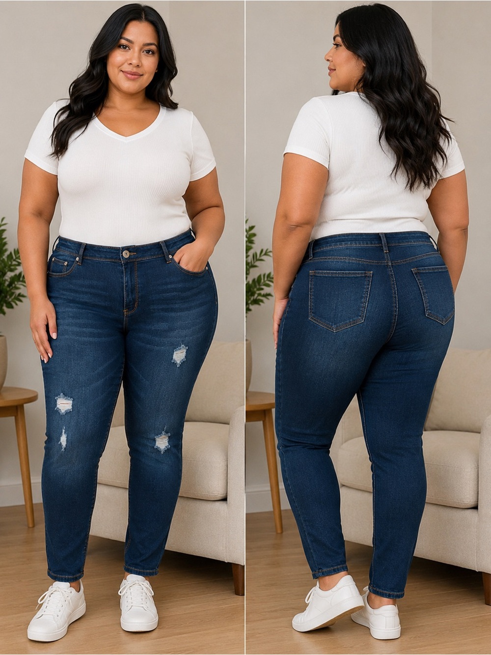 Ashley Stewart Size 20 Dark Wash Distressed Skinny Jeans Stretch Denim Plus Size
